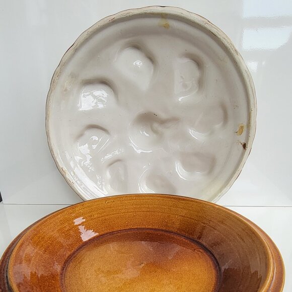 Vintage Apple pie plate with cover -ceramic - Picture 4 of 7